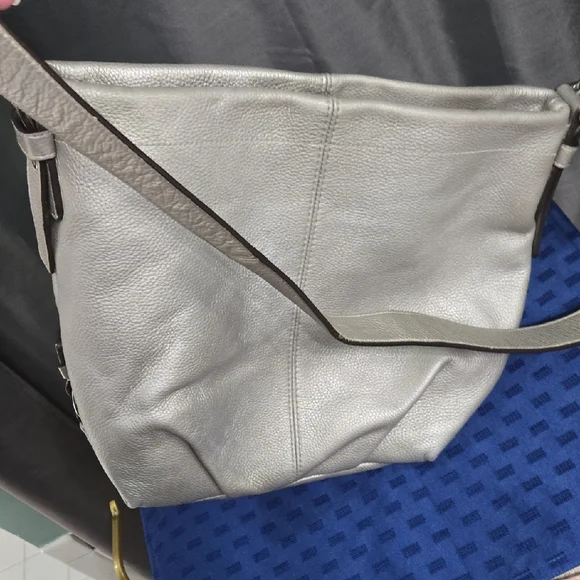 Coach Silver Pebbled Leather Duffle Hobo Bag - Picture 13 of 16